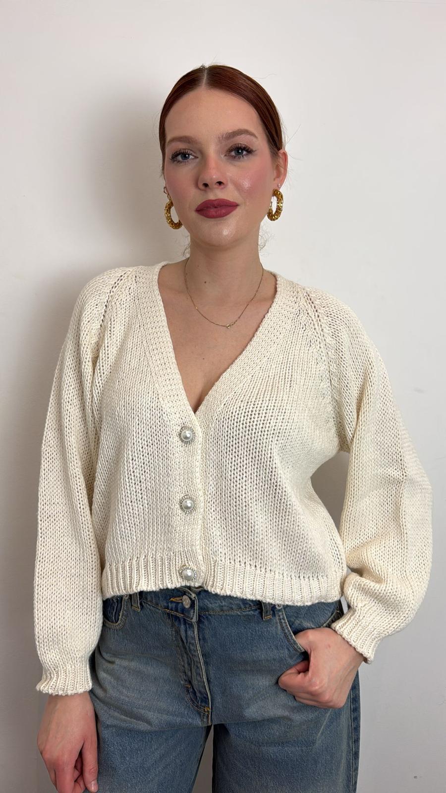 Cardigan Bottoni Gioiello - Haveone cod. JIT_Q010  color:calce
