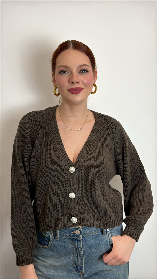 Cardigan Bottoni Gioiello - Haveone cod. JIT_Q010  color:moro