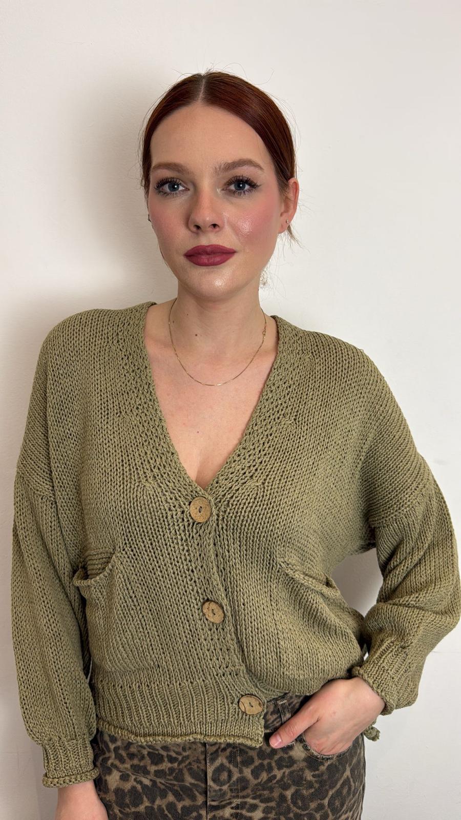 Cardigan Bottoni Tasche - Haveone cod. JIT_Q007  color:kaki
