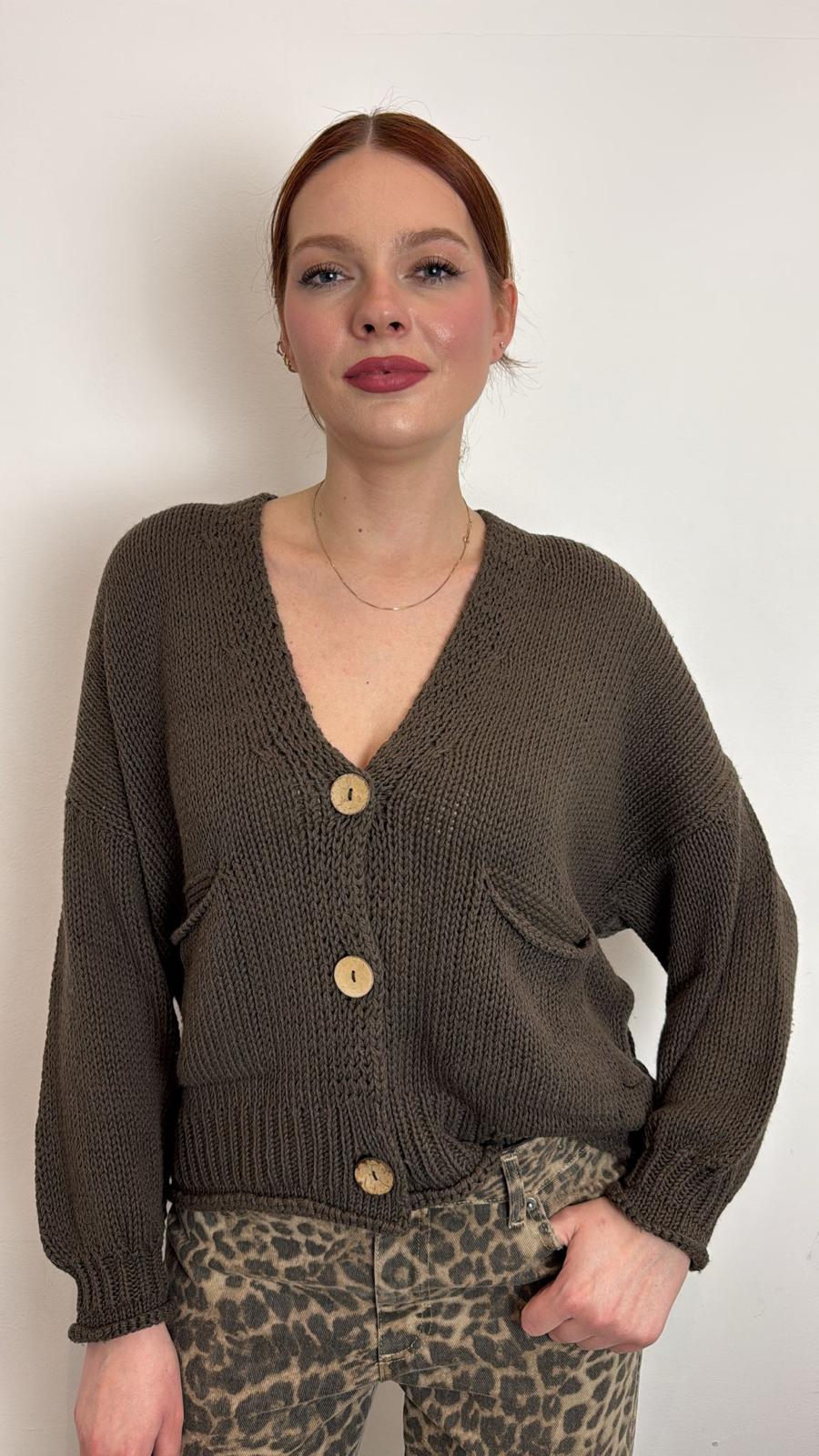 Cardigan Bottoni Tasche - Haveone cod. JIT_Q007  color:moro