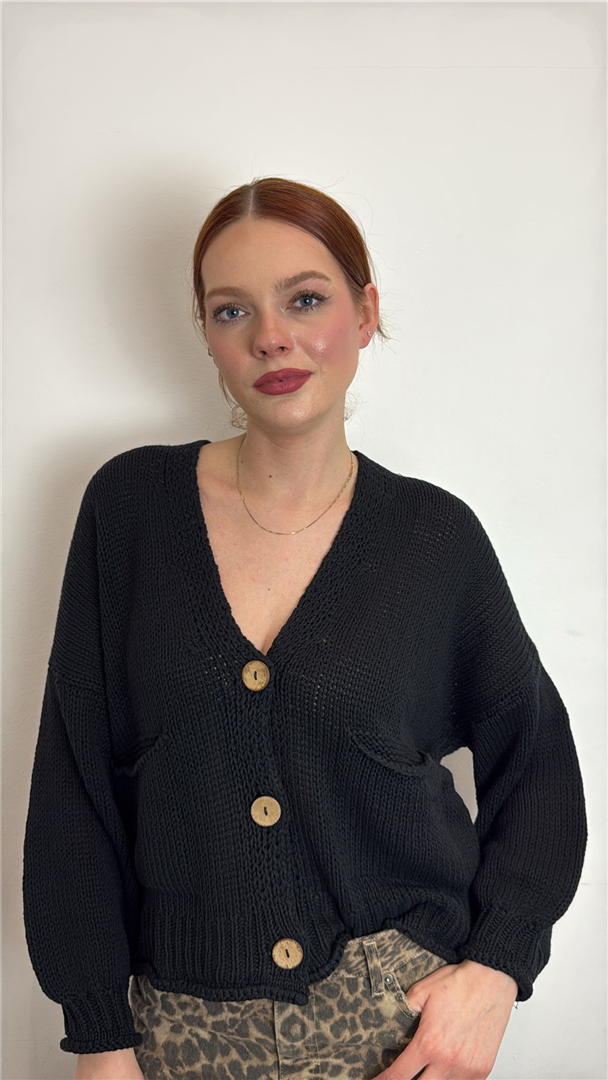 Cardigan Bottoni Tasche - Haveone cod. JIT_Q007  color:nero