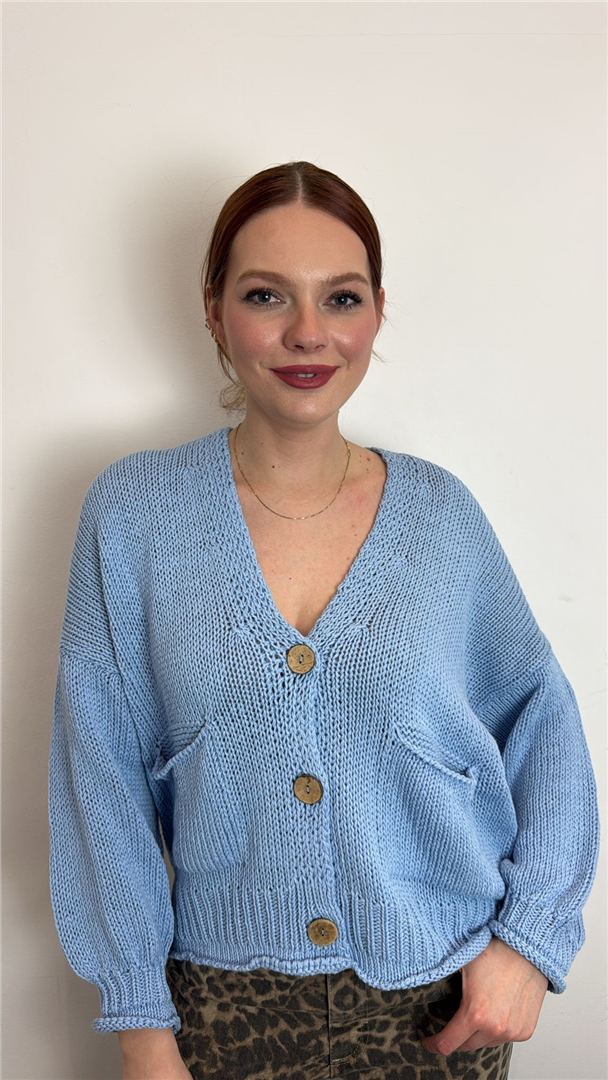 Cardigan Bottoni Tasche - Haveone cod. JIT_Q007  color:cielo