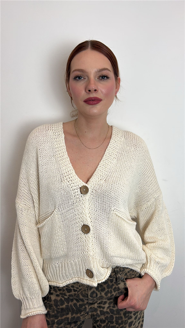 Cardigan Bottoni Tasche - Haveone cod. JIT_Q007  color:calce