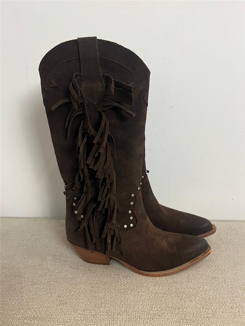 Stivali Texani Donna Frange E Borchie - Via Mondana cod. 1050CAMOSCIO  color:testa di moro