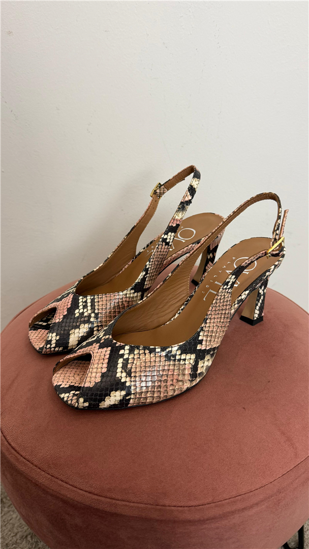 Slingback Pitonata A Punta Aperta Tacco Cm 8 - Ovye' cod. 26/AMR2404PIT  color:cipria