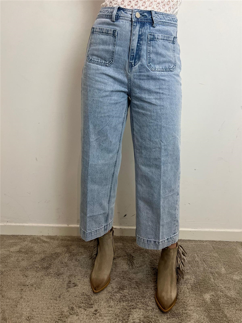 Jeans Donna Vita Alta Lavaggio Chiaro | Denim Gamba Larga Cropped - Grace & Mila Paris cod. JOE  color:denim