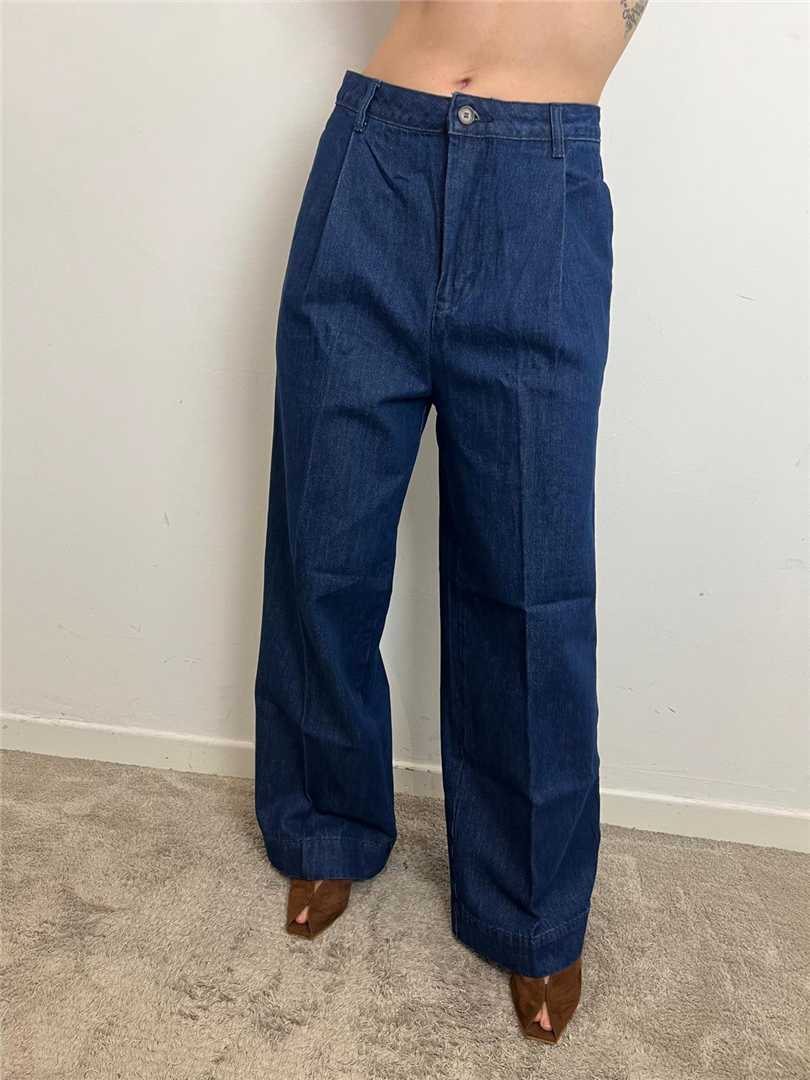 Pantalone Donna In Denim Scuro | Jeans Palazzo Vita Alta - Grace & Mila Paris cod. VIENNE  color:denim blu
