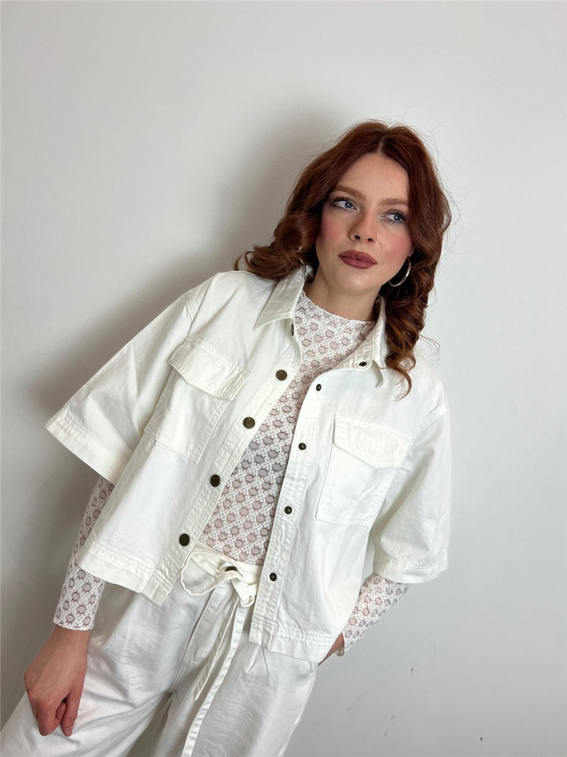 Camicia Donna Bianca | Overshirt Cropped Con Tasche - Grace & Mila Paris cod. VITA  color:bianco