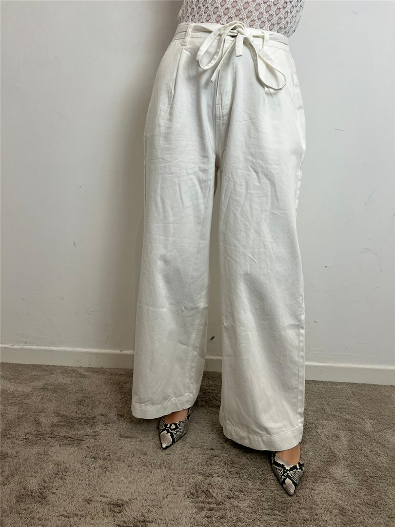 Pantalone Donna Bianco Vita Alta | Palazzo Con Cintura - Grace & Mila Paris cod. POMPOM  color:bianco