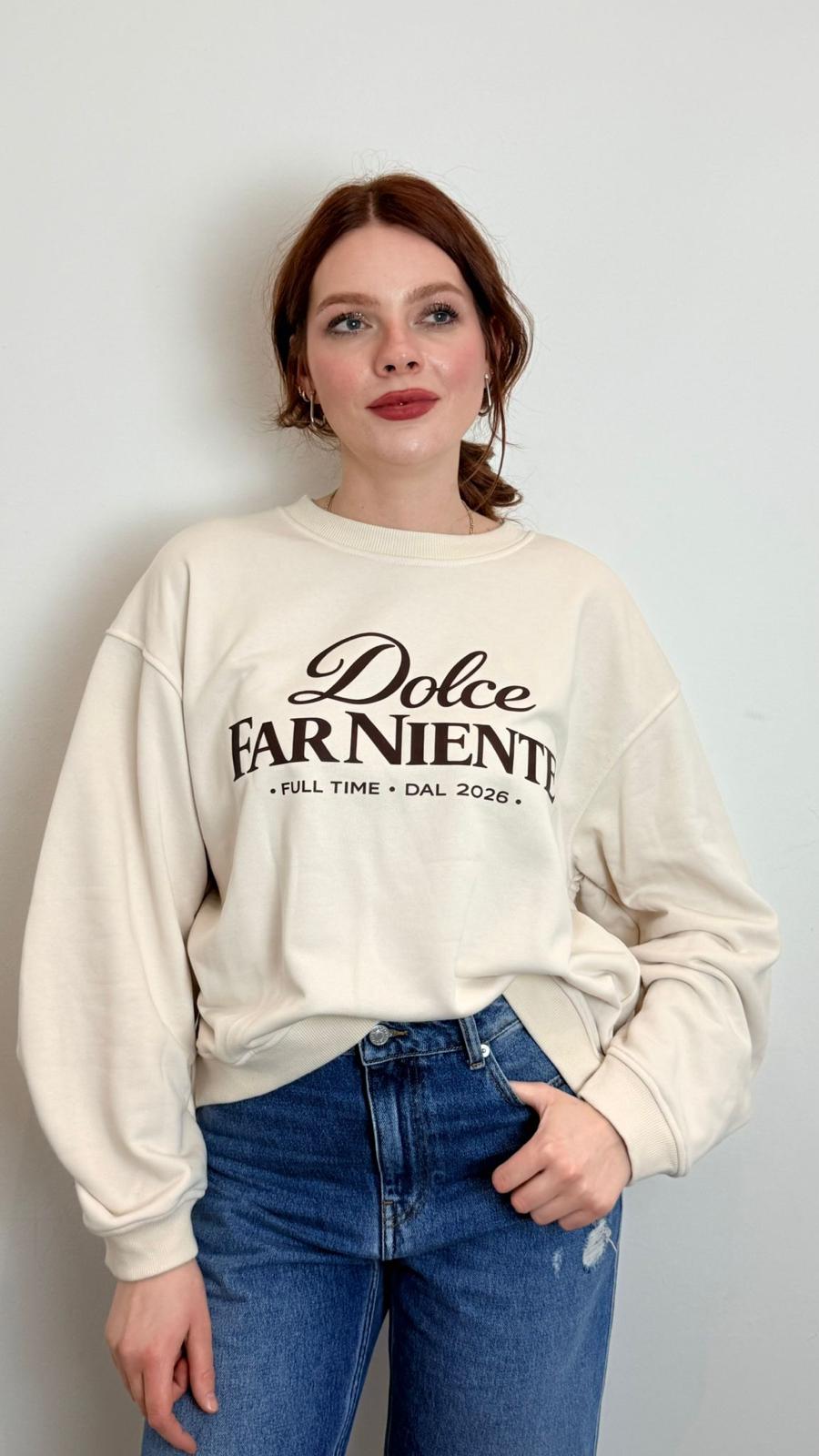 Felpa Donna “dolce Far Niente” Oversize In Cotone – Made In Italy - Vicolo cod. RAB0333  color:vaniglia