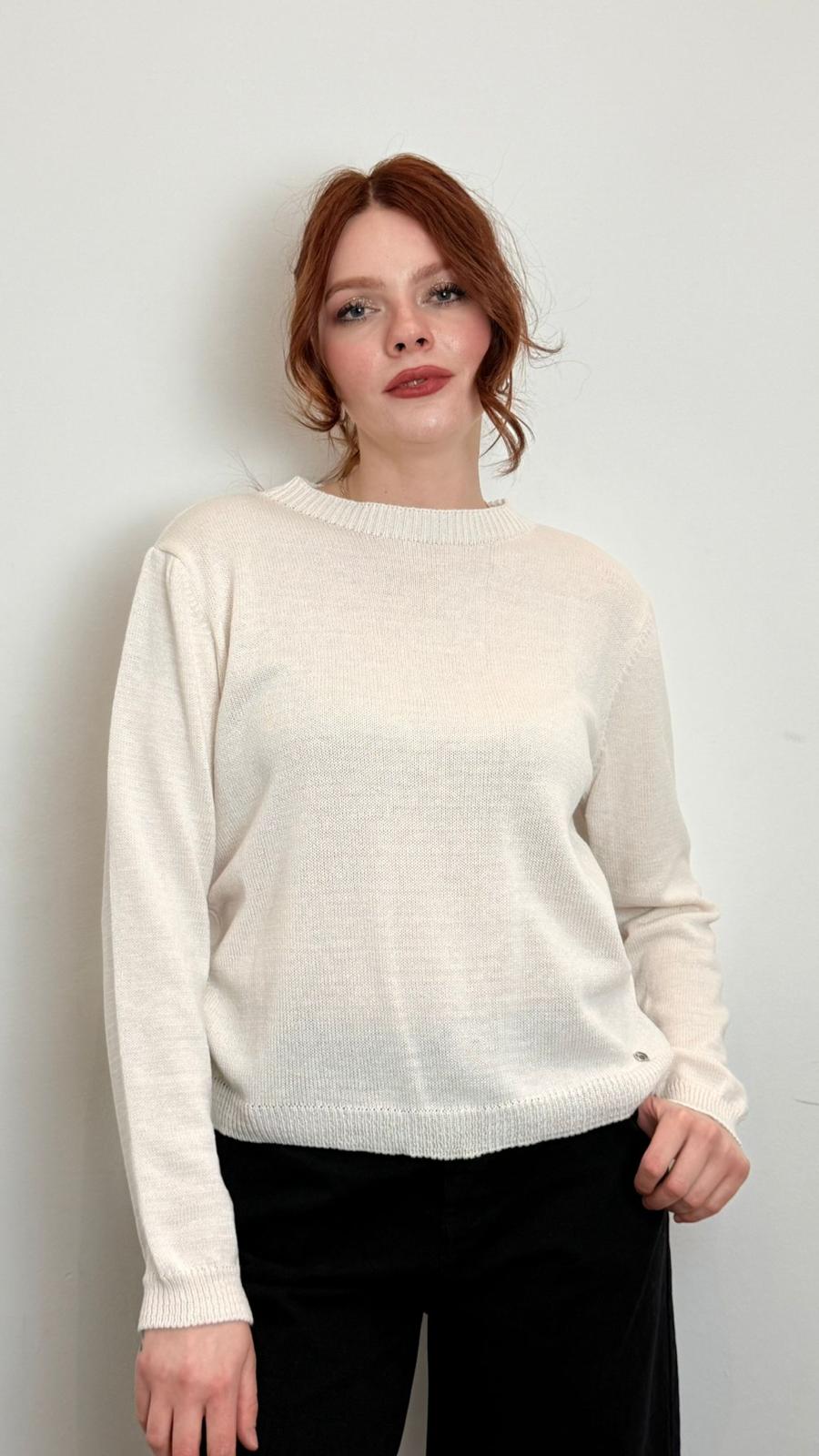 Maglia Donna Imperial Con Fiocchi Posteriori – Maglione Panna Con Schiena Aperta - Please cod. M8510P8002  color:panna