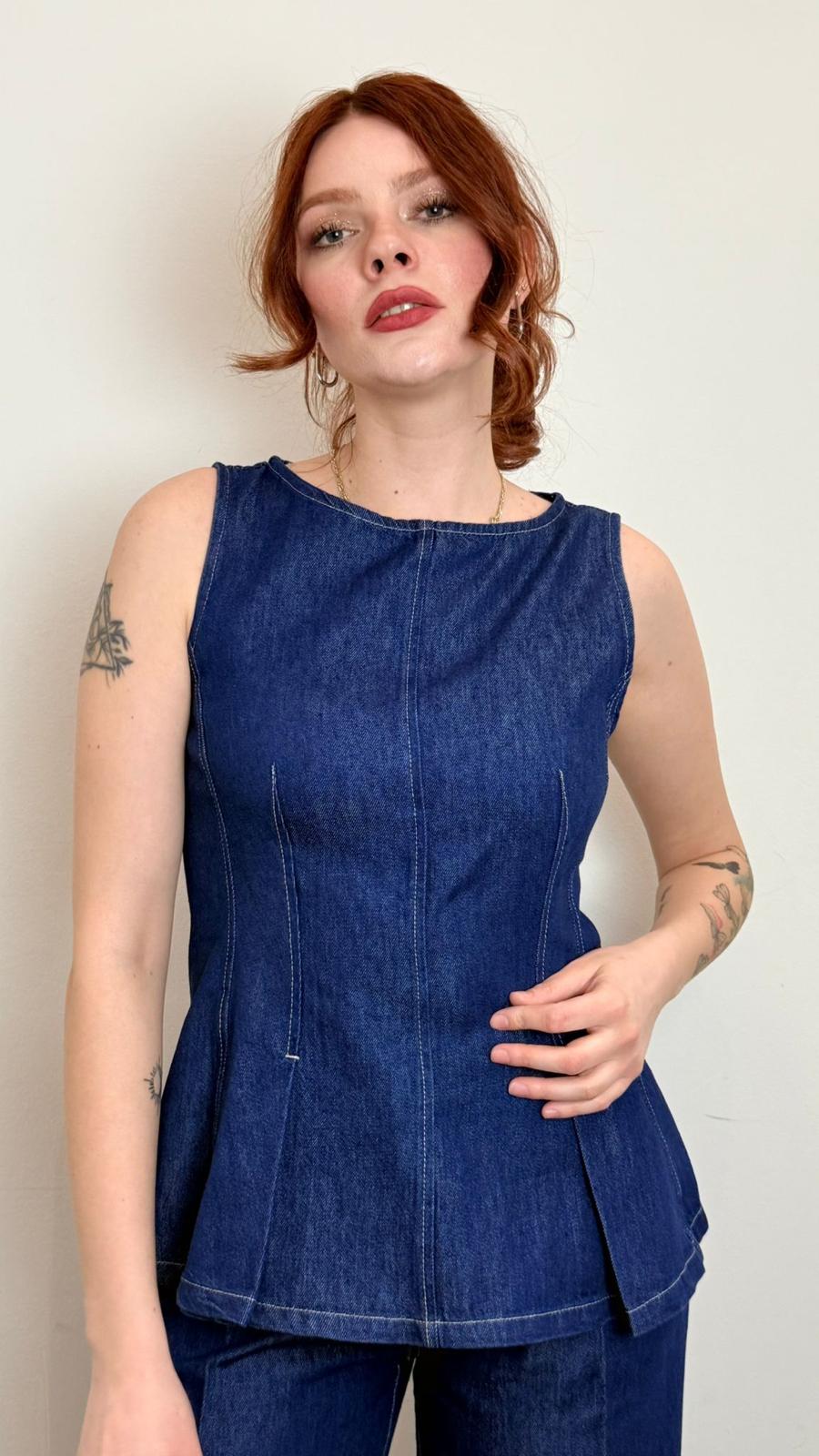 Canotta In Denim Con Zip Sul Retro - Please cod. R0R1DINC10  color:blu denim