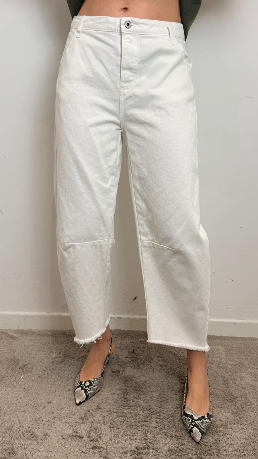 Jeans Baggy Donna Wide Leg Antracite Con Orlo Sfrangiato – Fit Morbido Vita Media - Please cod. P2SGDLNCCC  color:unbleached