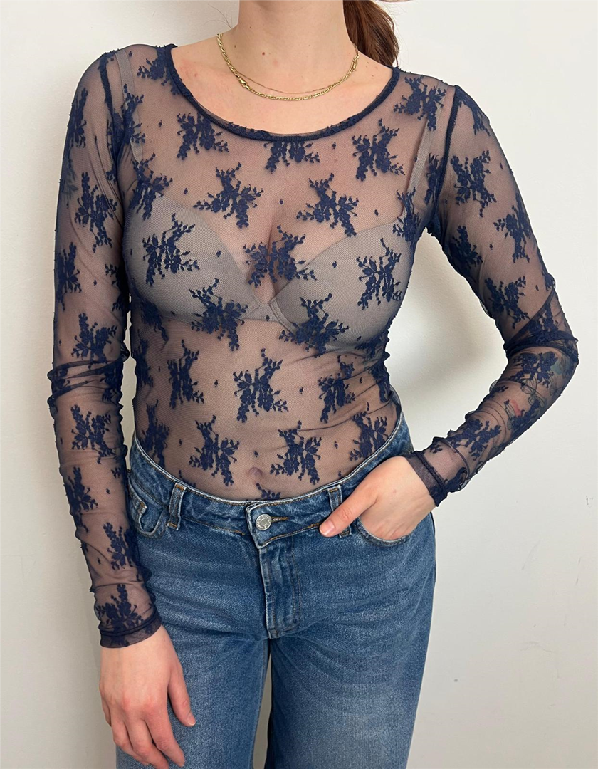 Blusa In Pizzo Maniche Lunghe - Imperial cod. TW91LMX  color:blu