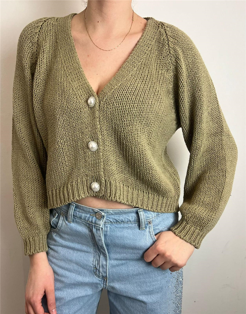 Cardigan Bottoni Gioiello Donna - Haveone cod. JIT_Q010  color:kaki