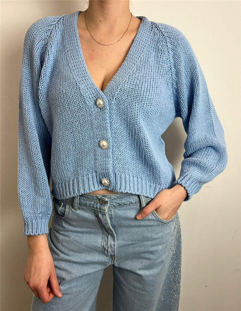 Cardigan Bottoni Gioiello Donna - Haveone cod. JIT_Q010  color:cielo