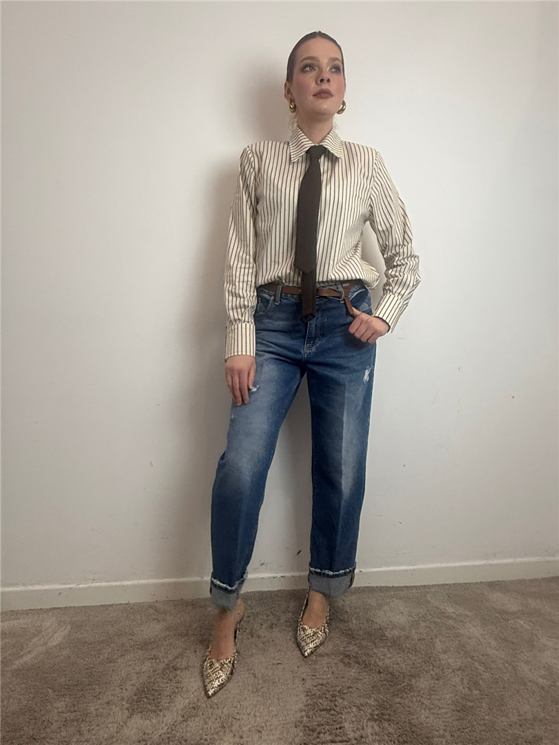 Jeans Mandy Donna – Denim Vita Alta Con Cintura - Haveone cod. PLS_Q037  color:denim blu