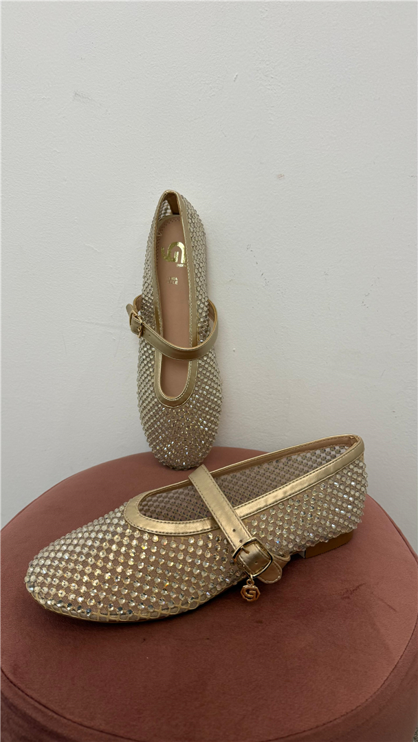Ballerine Nere Con Strass E Cinturino Eleganti - Gold&gold cod. GD398  color:oro gold nude