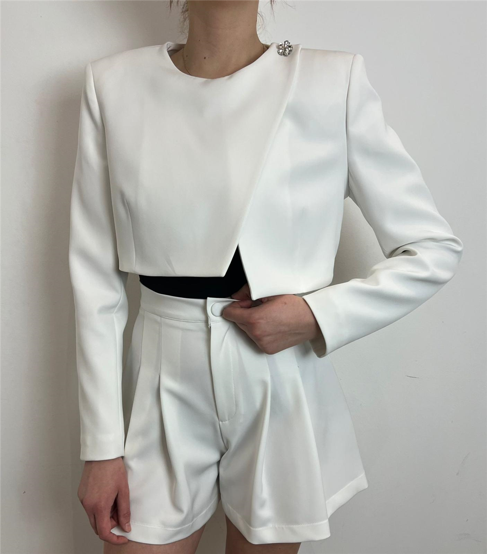 Blazer Crop Con Applicazione Gioiello - Silence Limited cod. SD5051  color:white