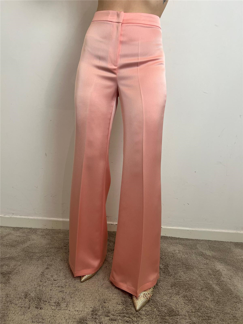 Pantalone Palazzo Satinato Con Piehe Sartoriali - Silence Limited cod. PA2241  color:peach rose