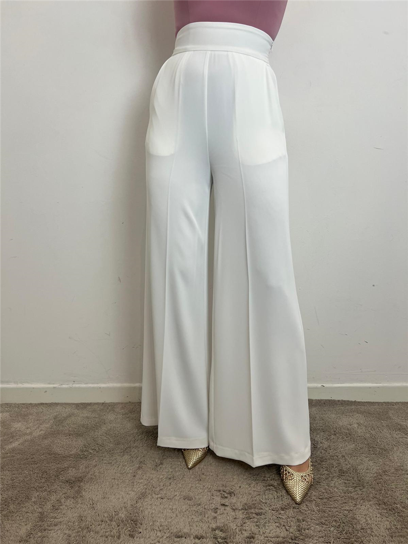 Pantalone Palazzo A Vita Alta Con Pieghe Sartoriali - Silence Limited cod. PA278UP  color:off white