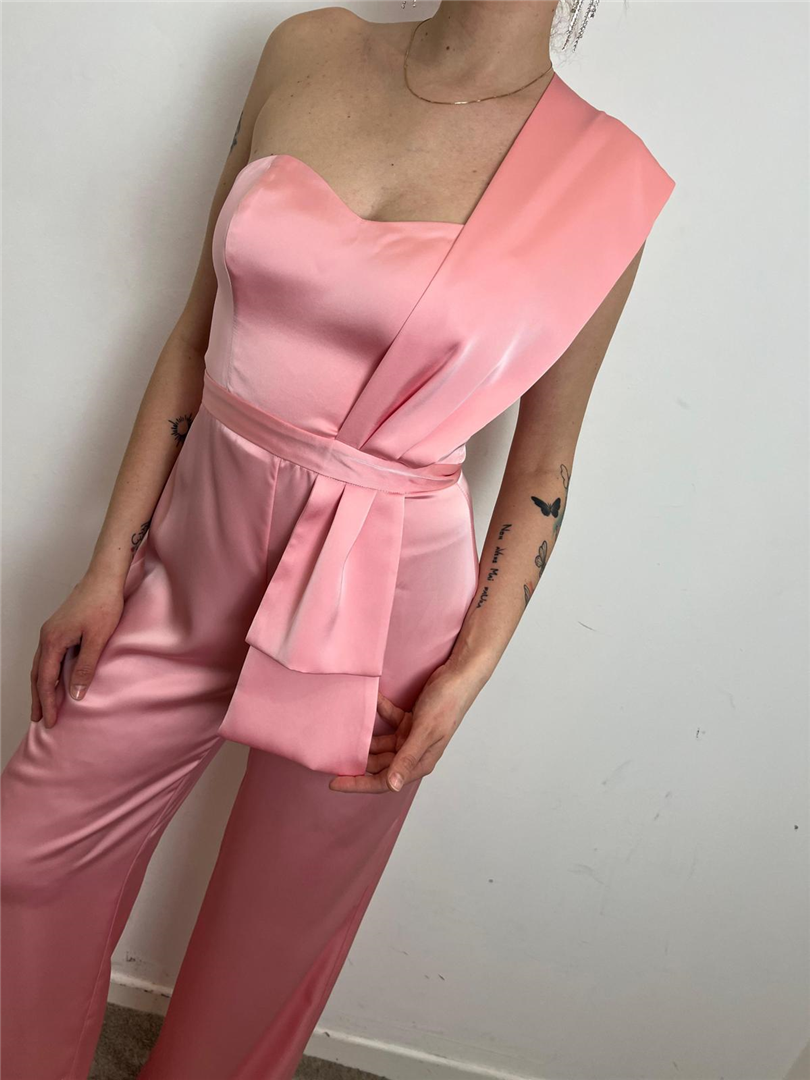 Uta Monospalla Con Volant Laterale E Pantalone Fluido - Silence Limited cod. TU676  color:peach