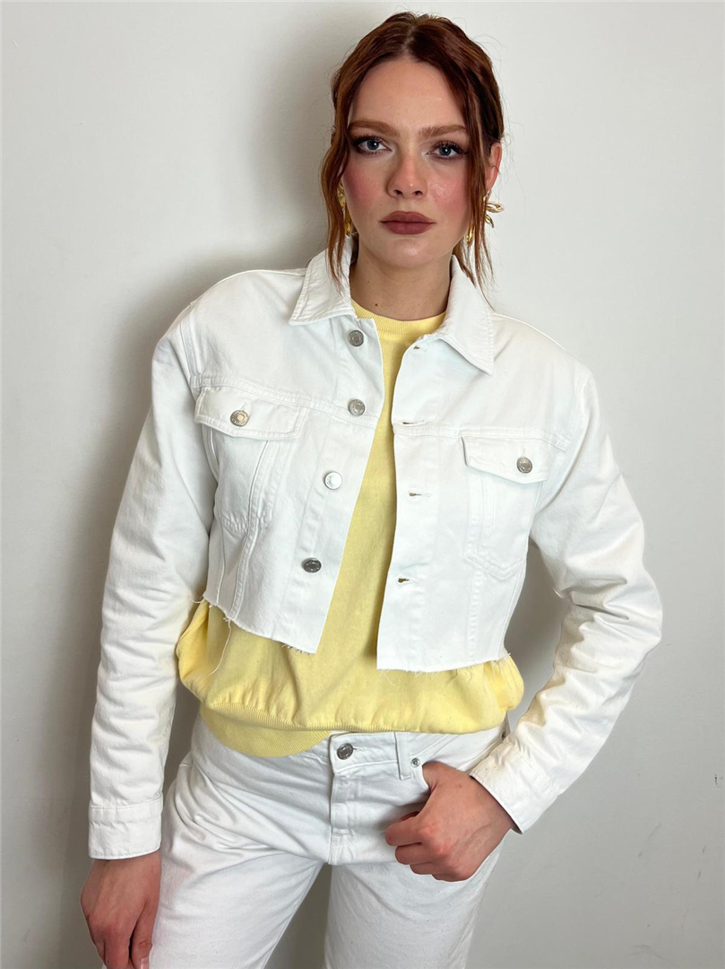 Giacca Crop Denim Taglio Vivo - Vicolo cod. DAB5274  color:denim bianco