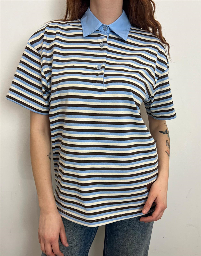 T Shirt Colletto Polo A Righe - Vicolo cod. UAB0219  color:moro/celeste/burro