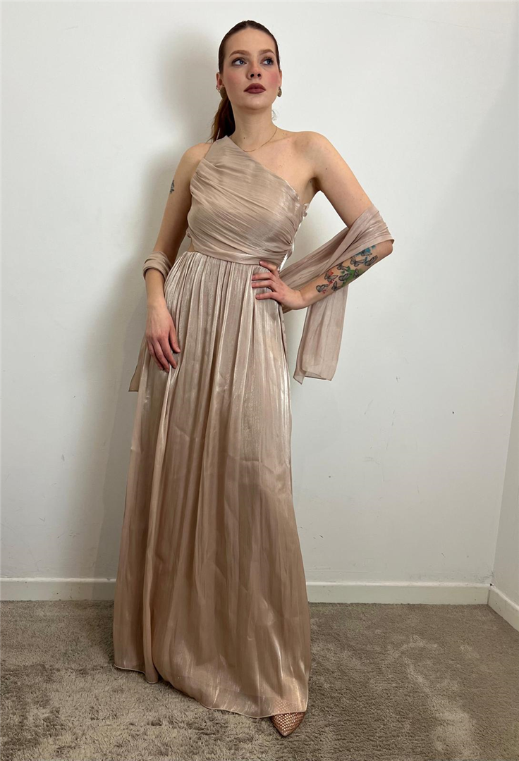 Abito Lungo Monospalla,cut Out In Vita - Philia Loft cod. S02E0005  color:sabbia