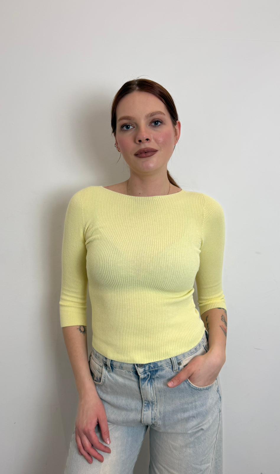 Maglia Costine Manica Trequarti - Vicolo cod. 7AB7075  color:giallo pulcino