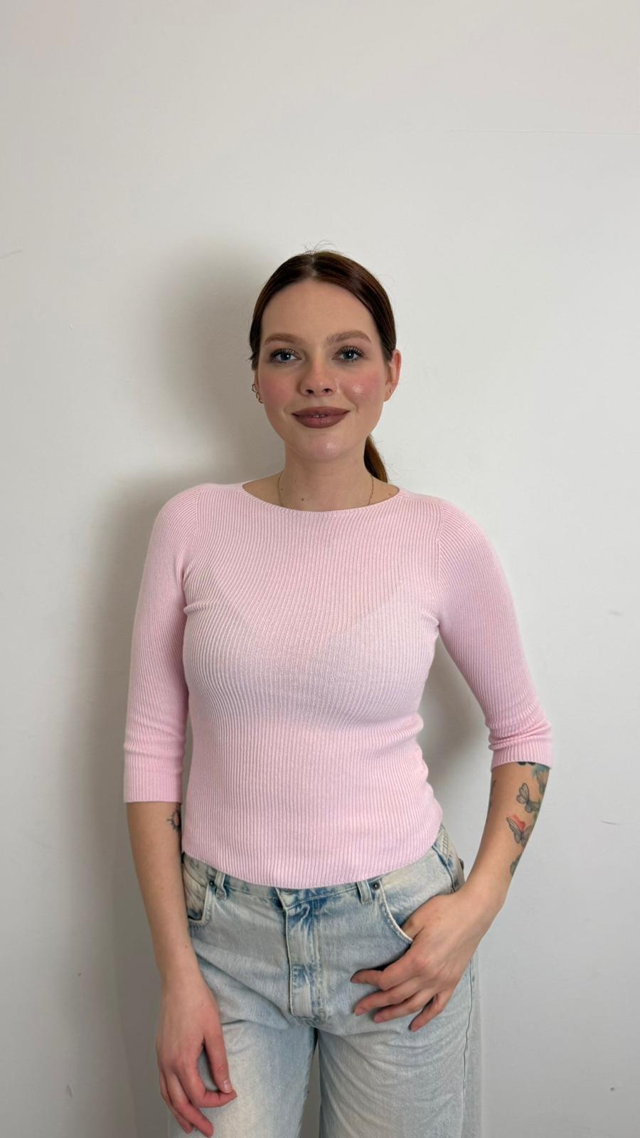 Maglia Costine Manica Trequarti - Vicolo cod. 7AB7075  color:rosa
