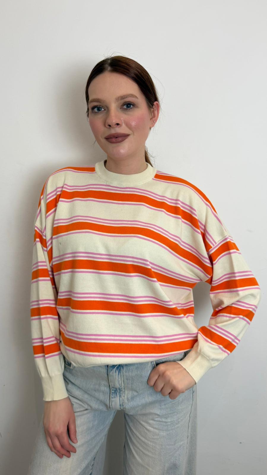 Maglia Girocollo A Righe - Vicolo cod. 2AB2138  color:giallo/rosa/arancio