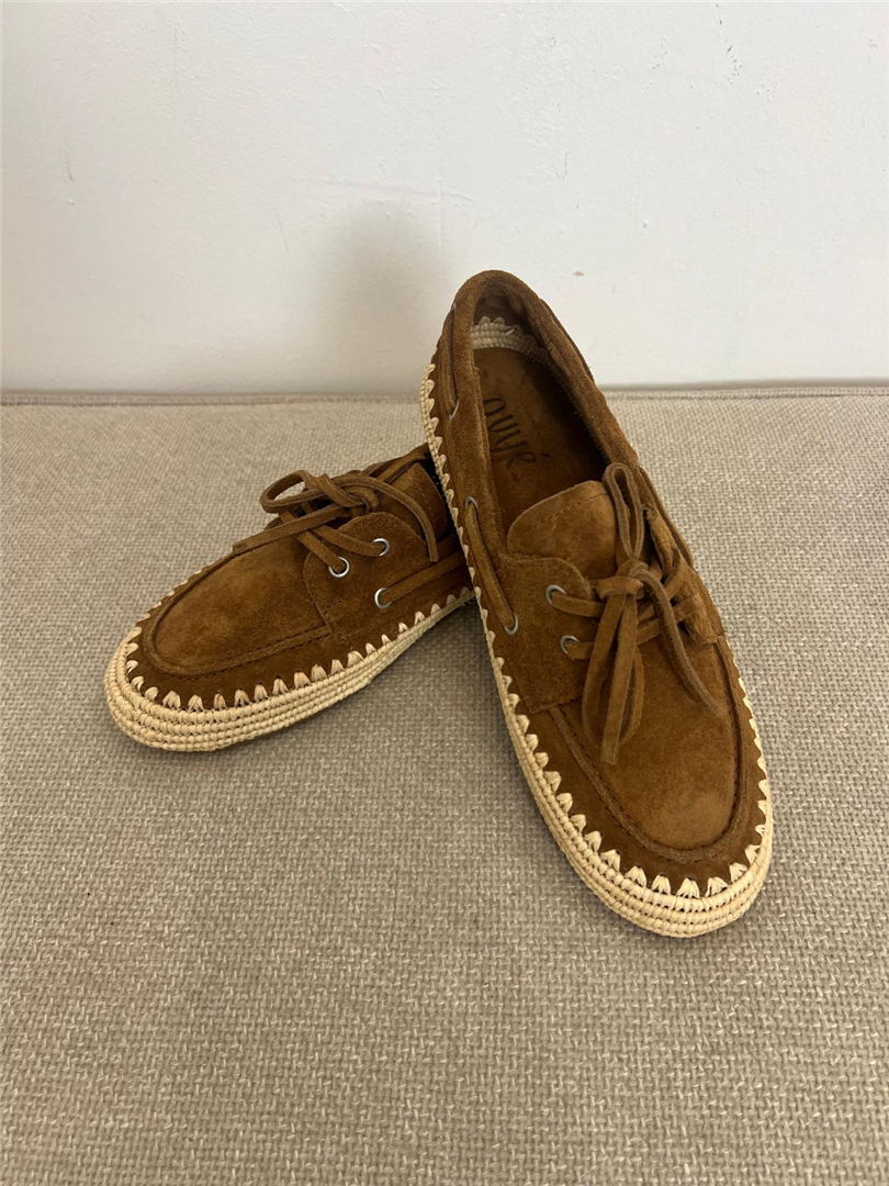 Mocassino Barca In Camoscio, Dettaglio Raffia - Ovye' cod. 26/F25604  color:bruciato