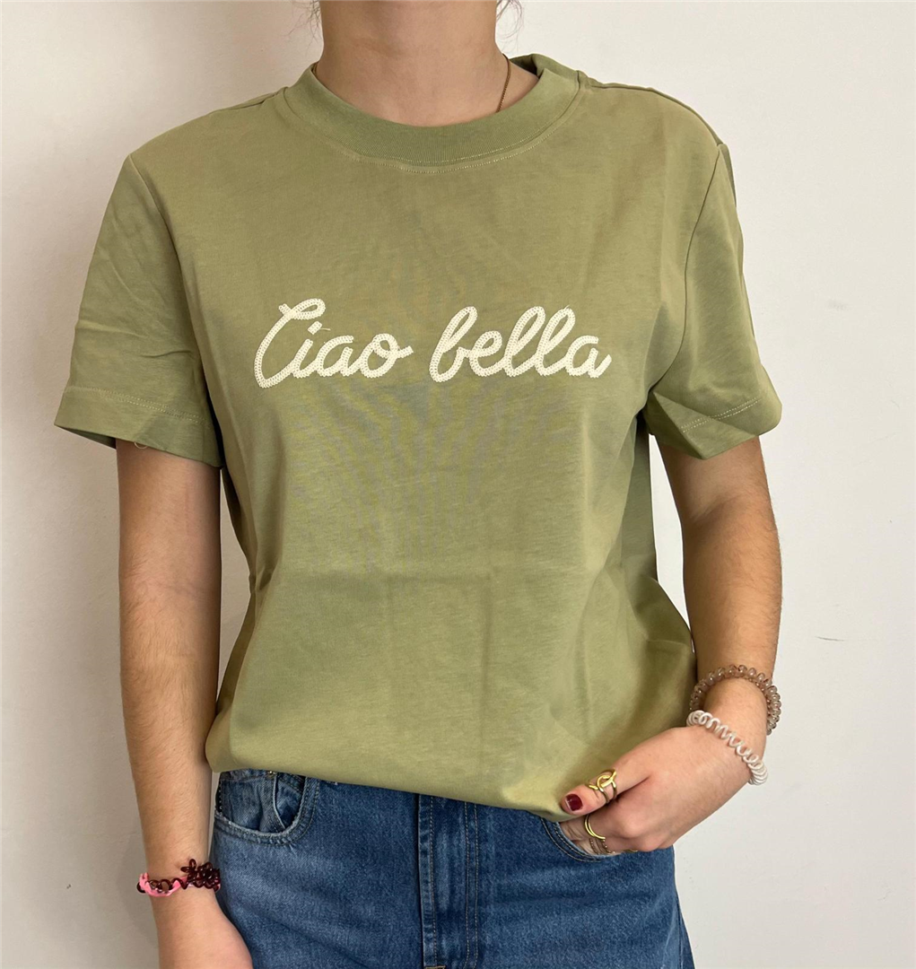 T Shirt Stampa Ciao Bella - Grace & Mila Paris cod. SS2617089  color:sauge