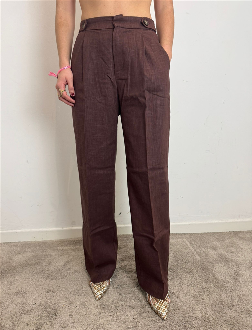 Pantalone Palazzo Misto Lino - Grace & Mila Paris cod. SS2613041  color:chocolat