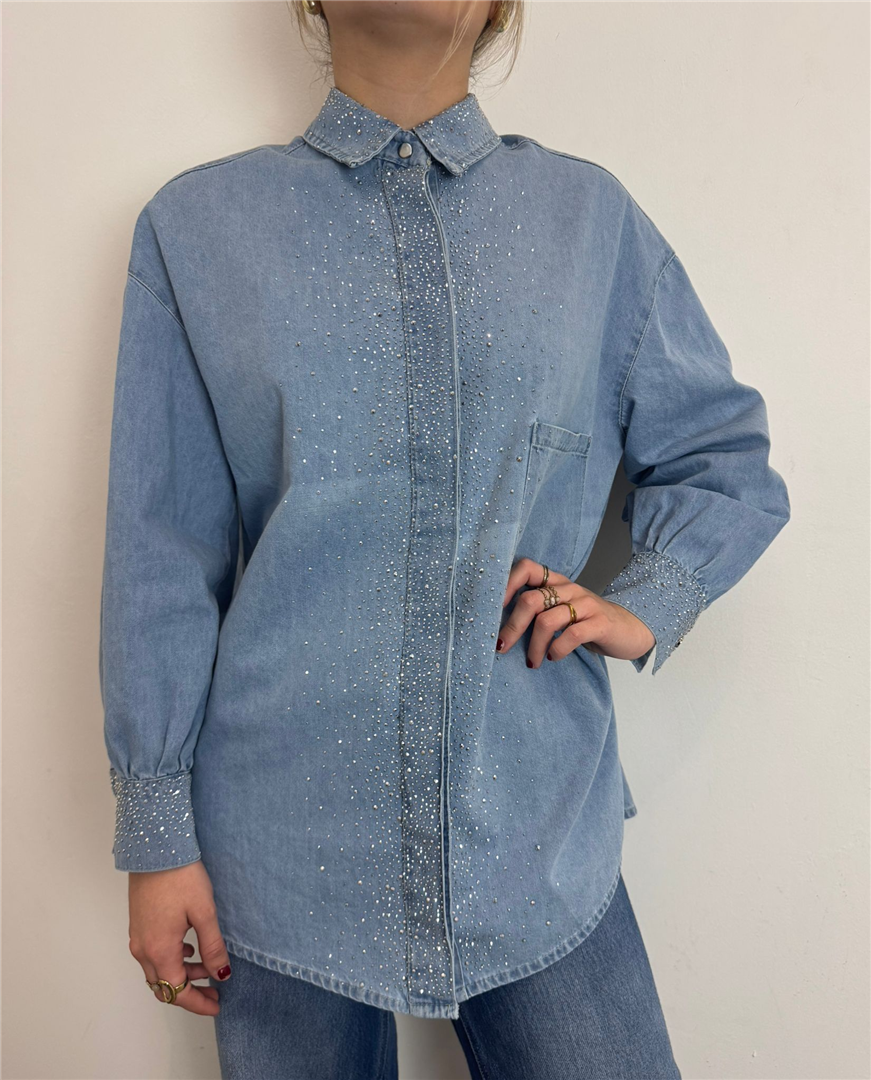 Camicia Over Denim Micro Strass - Haveone cod. CLS_Q010  color:denim blu