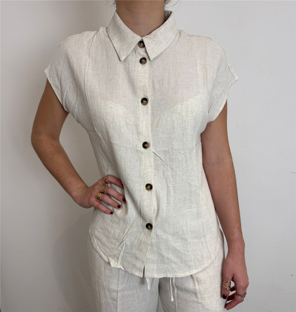 Camicia Misto Lino Maniche Corte - Grace & Mila Paris cod. SS2617005  color:sable