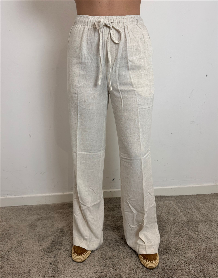 Pantalone Palazzo Misto Lino Con Elastico E Coulisse - Grace & Mila Paris cod. SS2613034  color:sable