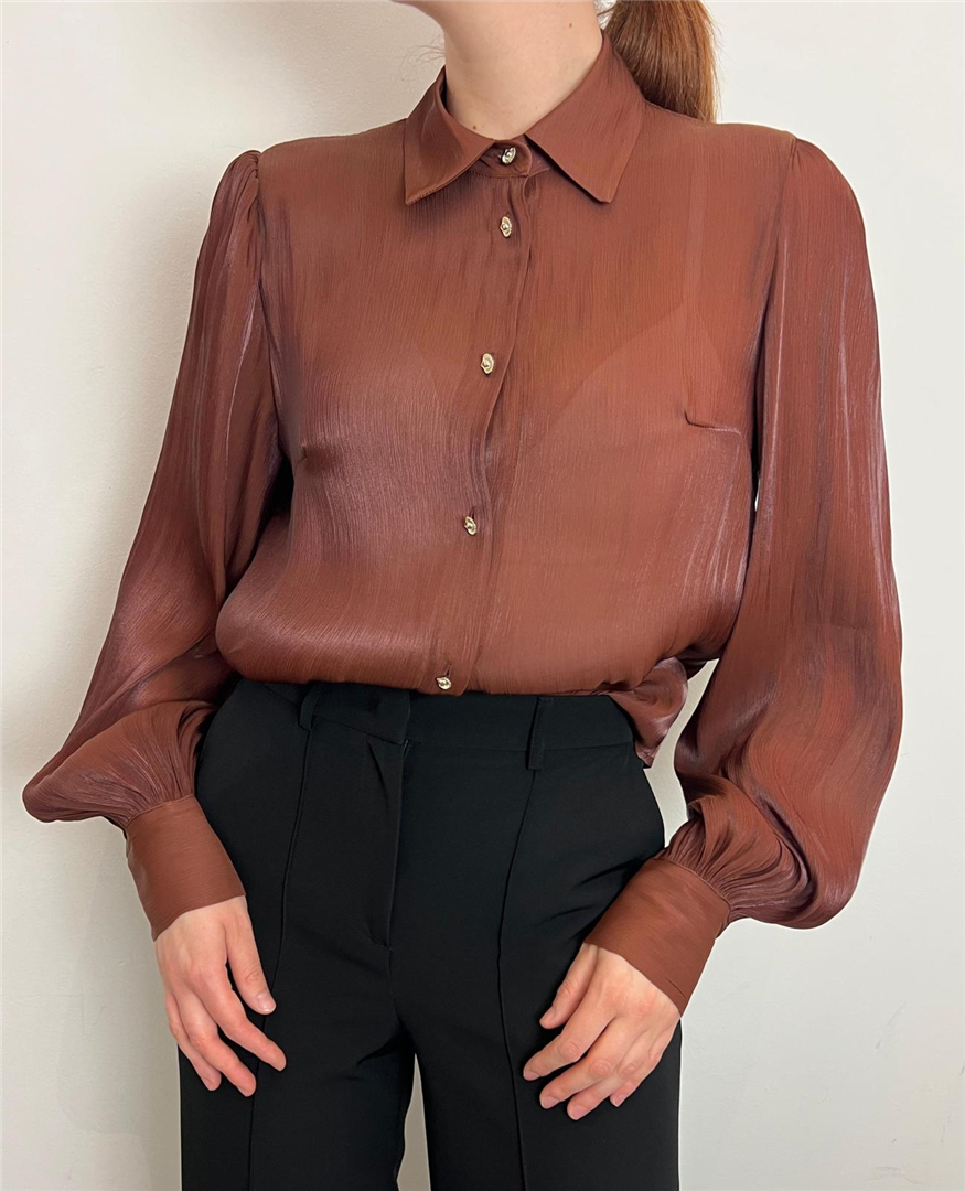 Camicia Tessuto Fluiso Con Texture Plissettata - Silence Limited cod. CA7046  color:brown