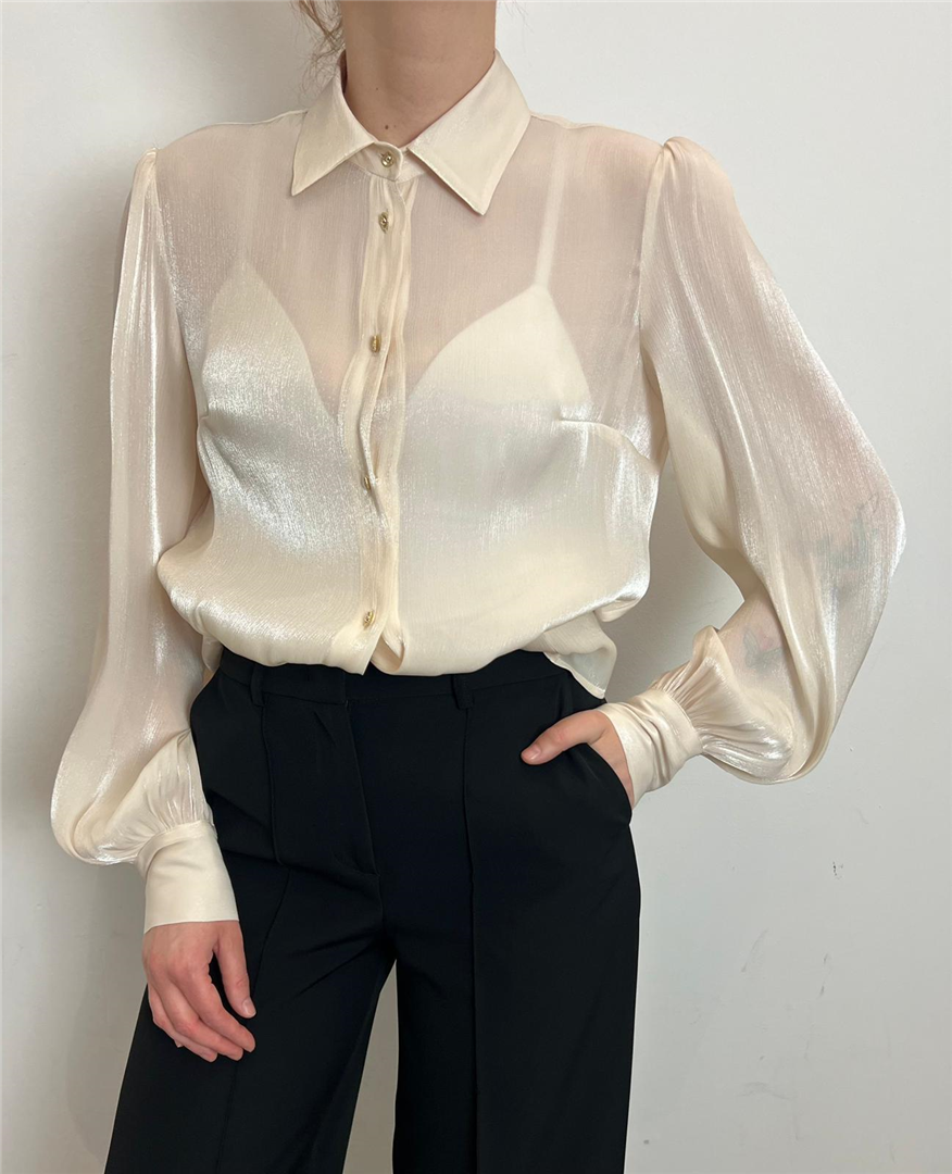 Camicia Tessuto Fluiso Con Texture Plissettata - Silence Limited cod. CA7046  color:ivory
