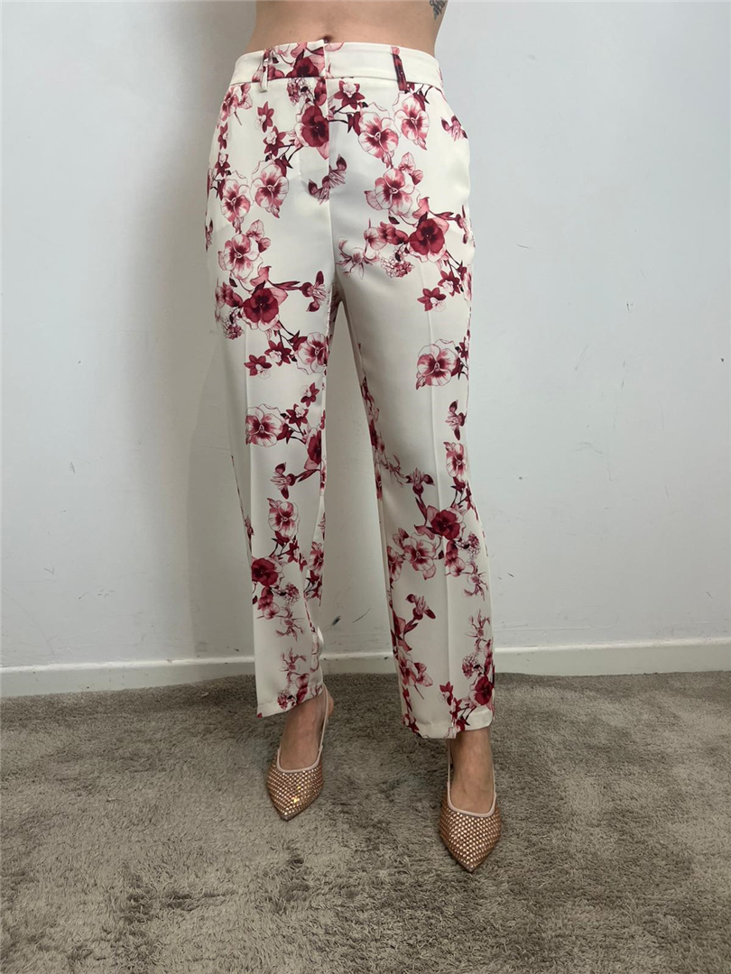 Pantaloni Sartoriali Stampa Floreale Fit Dritto - Imperial cod. P6K1LJE  color:latte/amaranto