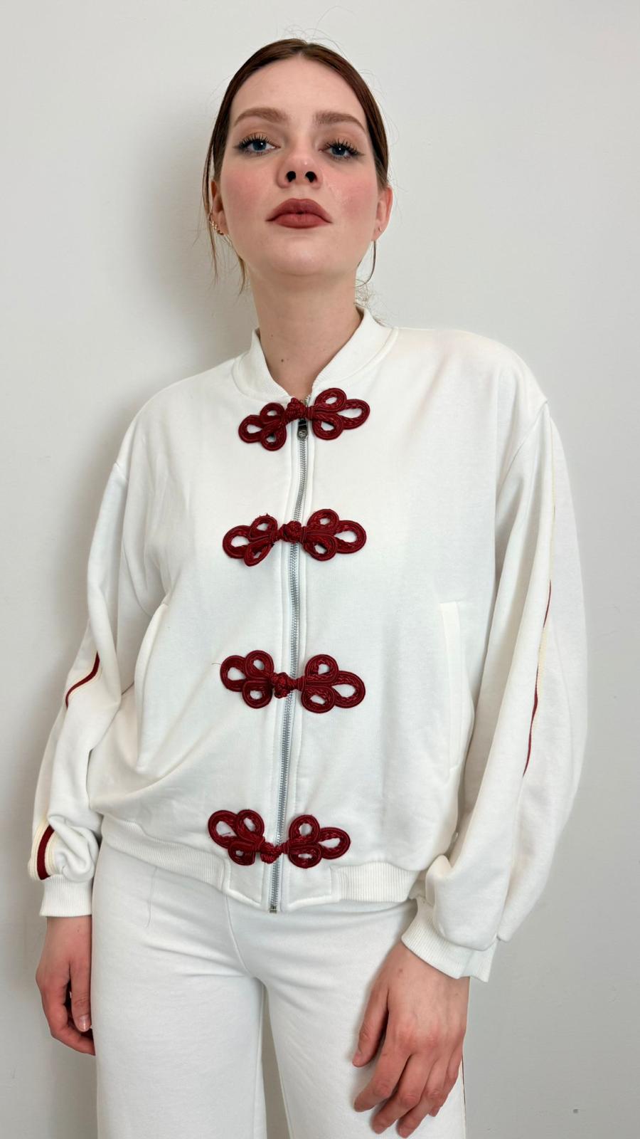 Felpa Con Zip E Apllicazioni Decorative - Vicolo cod. RAB0391  color:panna