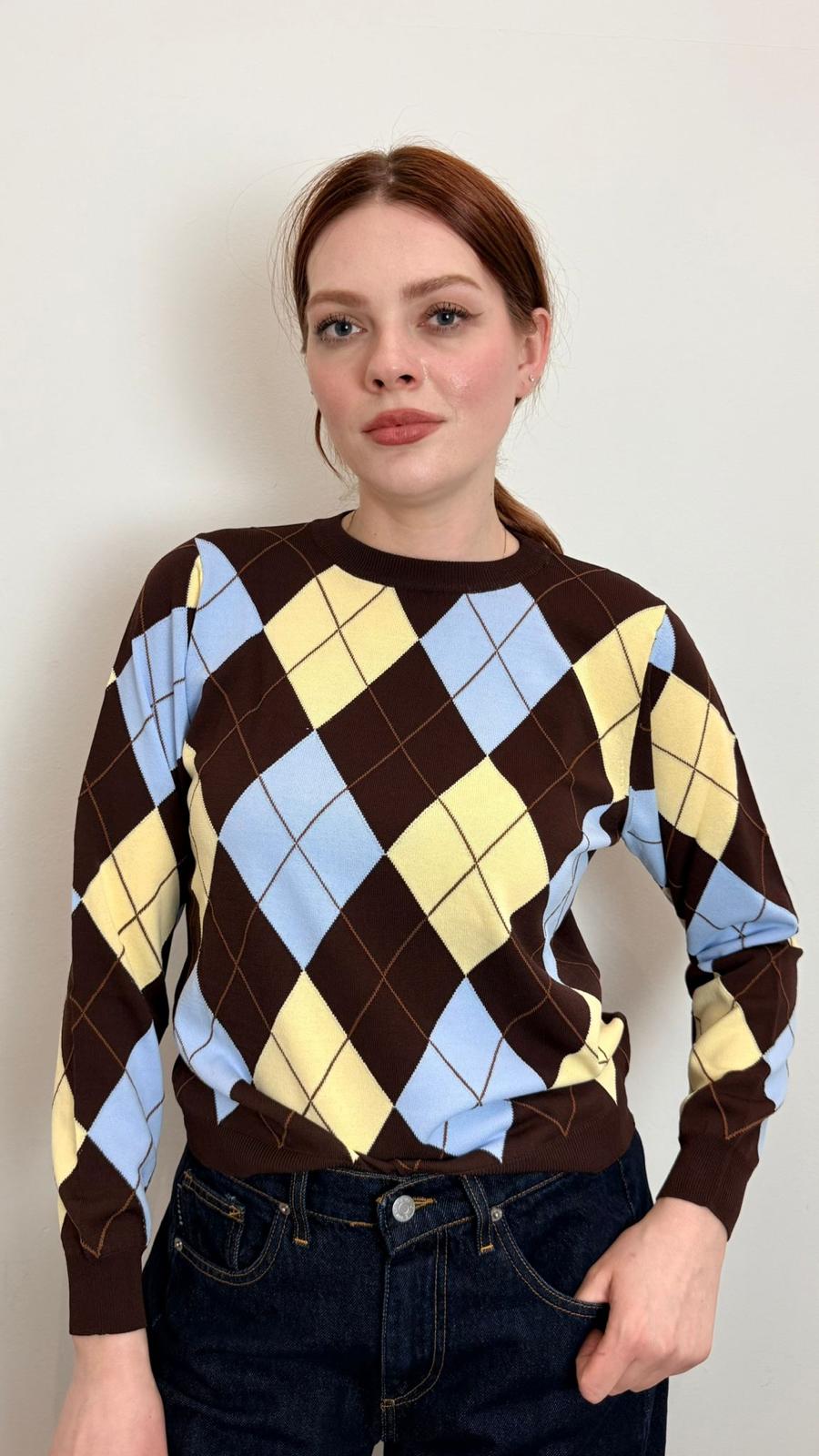 Maglia Girocollo Fantasia Rombi - Vicolo cod. 2AB2128  color:fondente