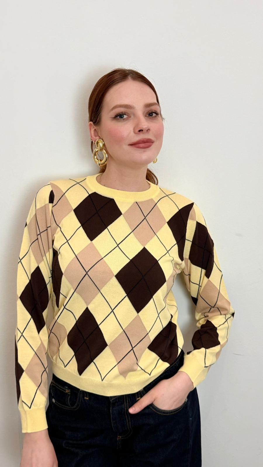 Maglia Girocollo Fantasia Rombi - Vicolo cod. 2AB2128  color:giallo paglierino