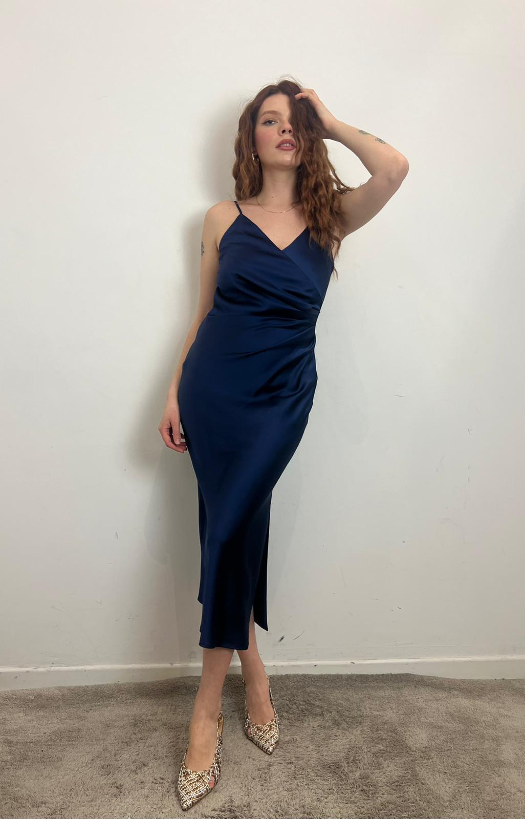 Abito Midi Con Spalline Sottili E Drappeggio - Imperial cod. AB5MLBA  color:blu