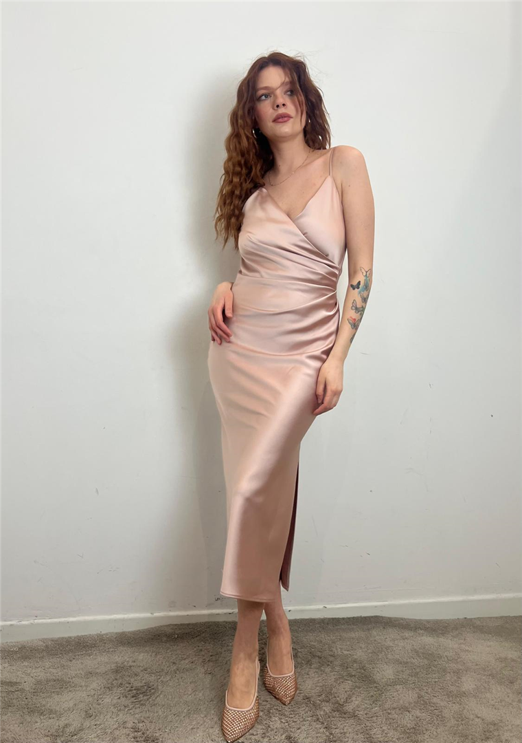 Abito Midi Con Spalline Sottili E Drappeggio - Imperial cod. AB5MLBA  color:cipria