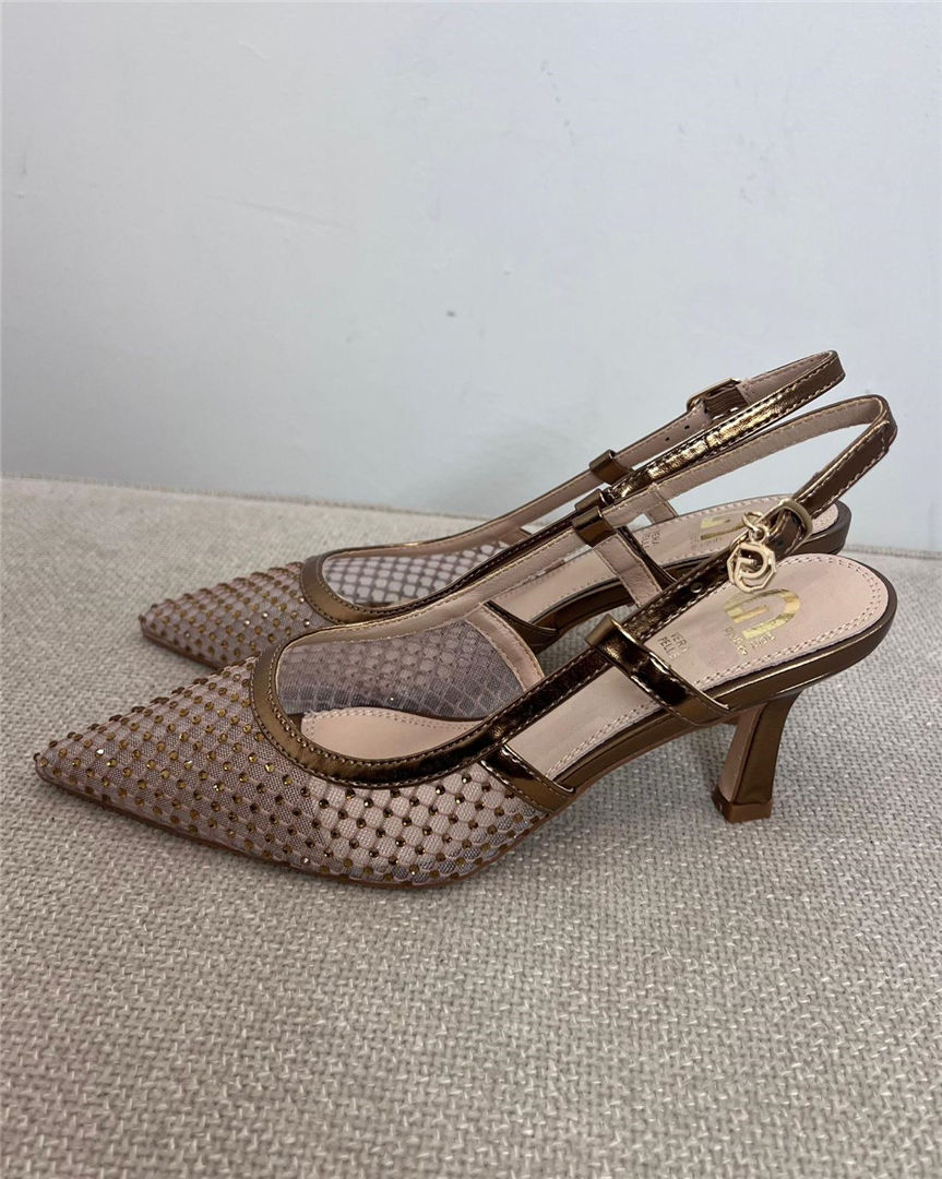 Slingback Retata Con Strass,sottopiede In Pelle Tacco Fine Cm 8 - Gold&gold cod. GD391  color:bronzo