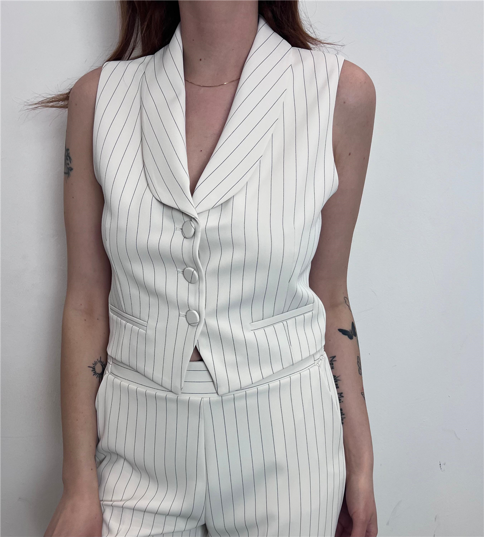 Gilet Monopetto A Righe Con Rever Classico - Imperial cod. LC28LAF  color:panna