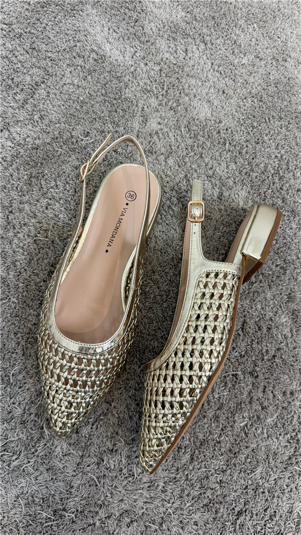 Slingback Inrecciato Con Cinturino Regolabile Tacco 3 - Via Mondana cod. 1119LAM  color:platino