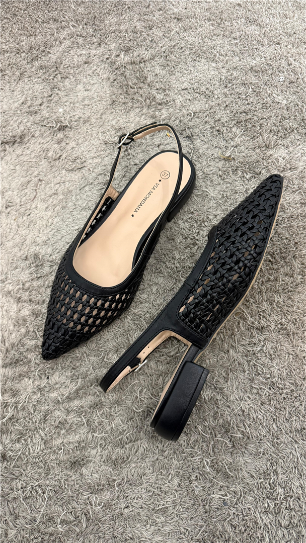 Slingback Inrecciato Con Cinturino Regolabile Tacco 3 - Via Mondana cod. 1119  color:nero